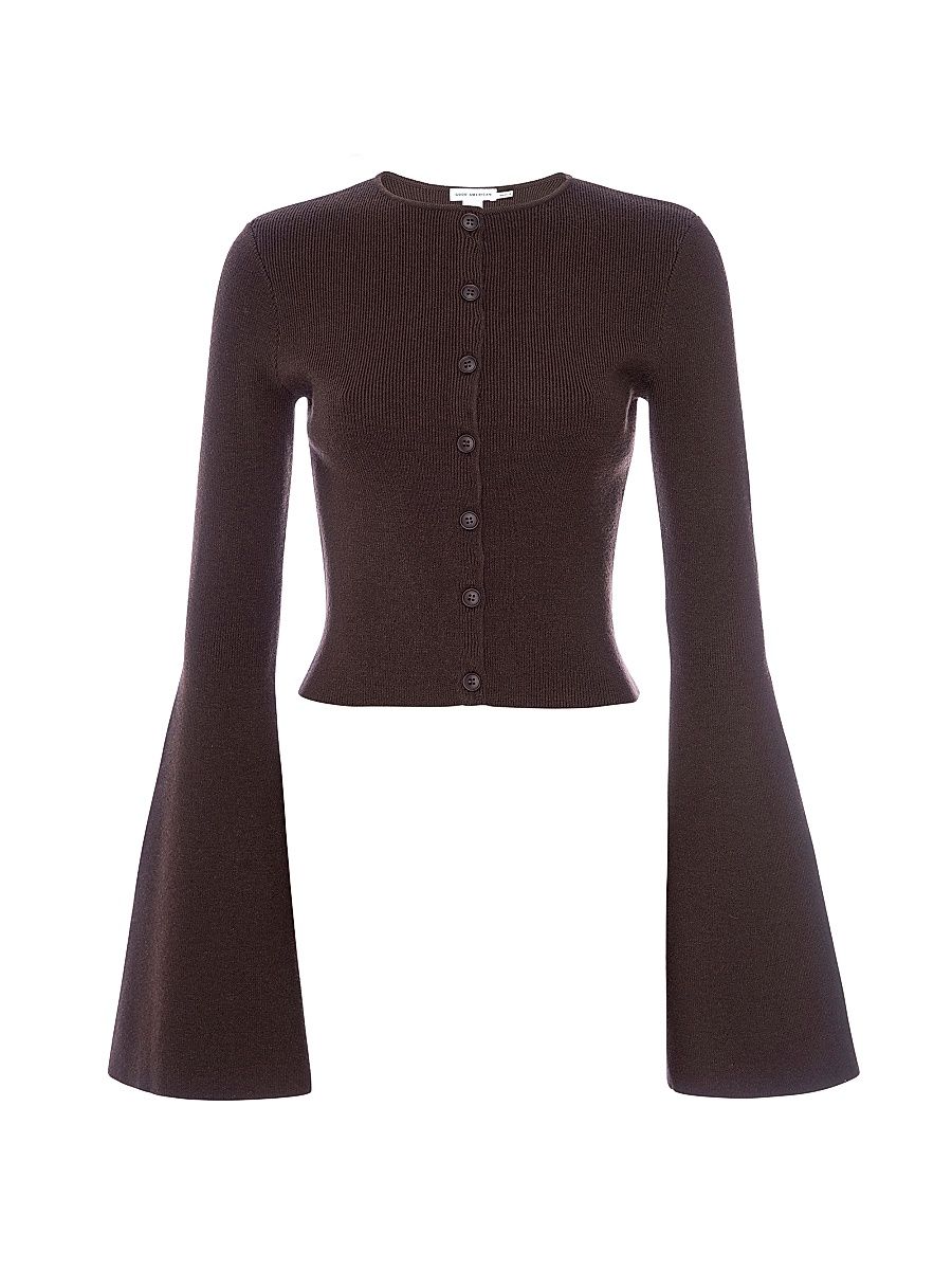 Women's Crewneck Rib-Knit Bell-Sleeve Cardigan - Bark - Size XL