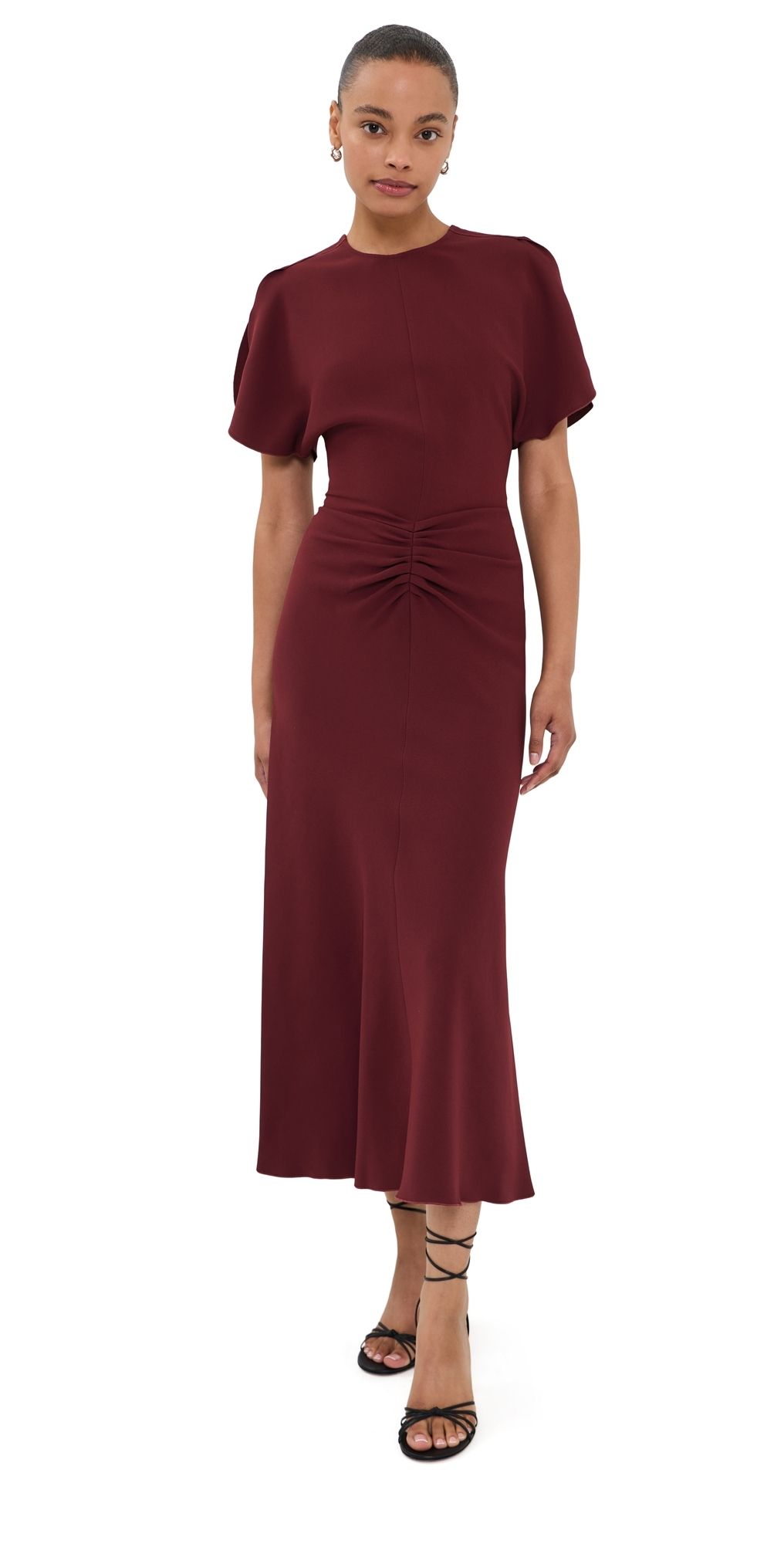 Victoria Beckham Bela Midi Dress Burgundy 10