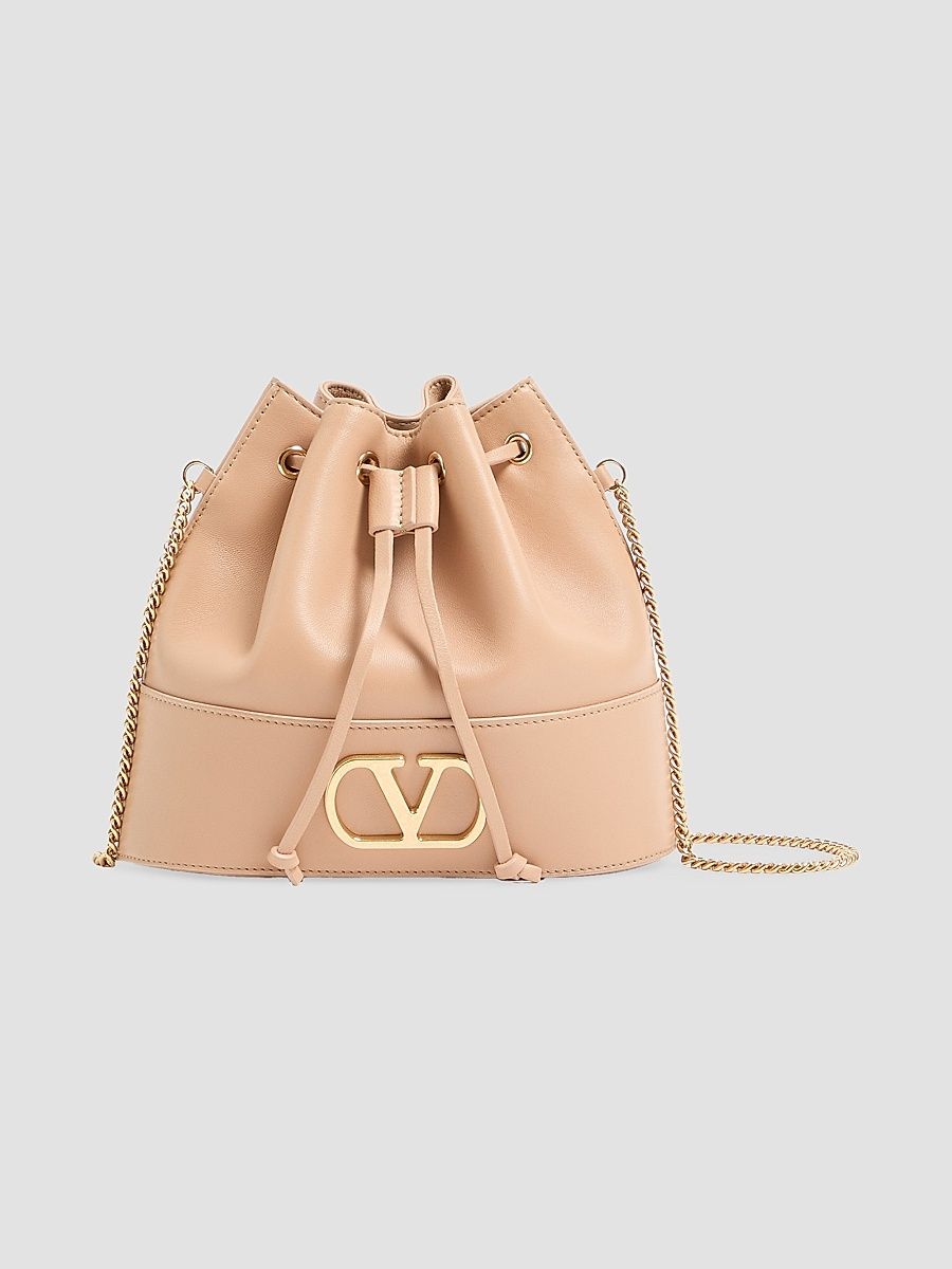 Women's Mini VLogo Signature Bucket Bag in Nappa Leather - Beige
