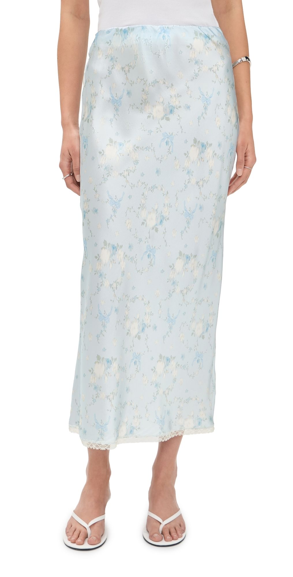 LoveShackFancy Kalo Silk Skirt Snowdrop Blue L