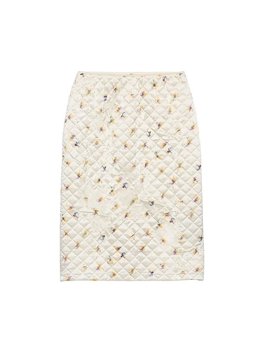 Women's Floral-Print Quilted Satin Skirt - Yellow - Size 8