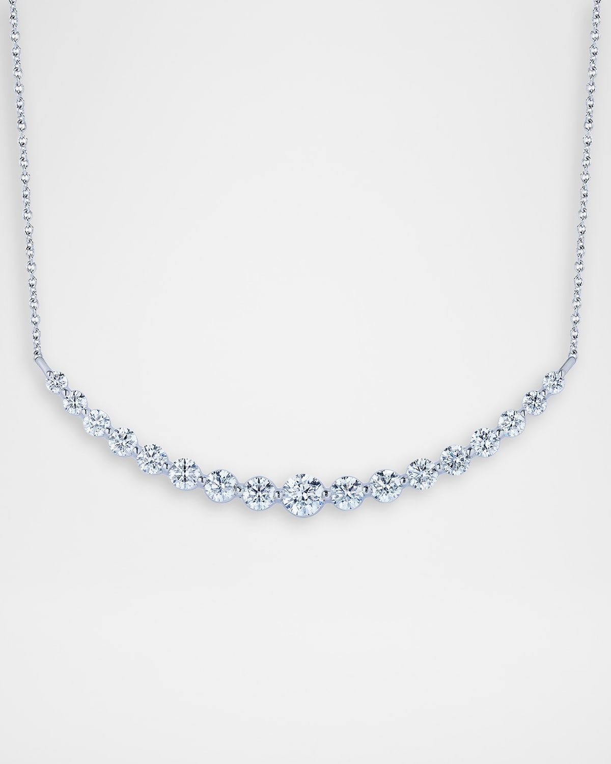 18K White Gold Long Single Prong Smiley Bar Necklace