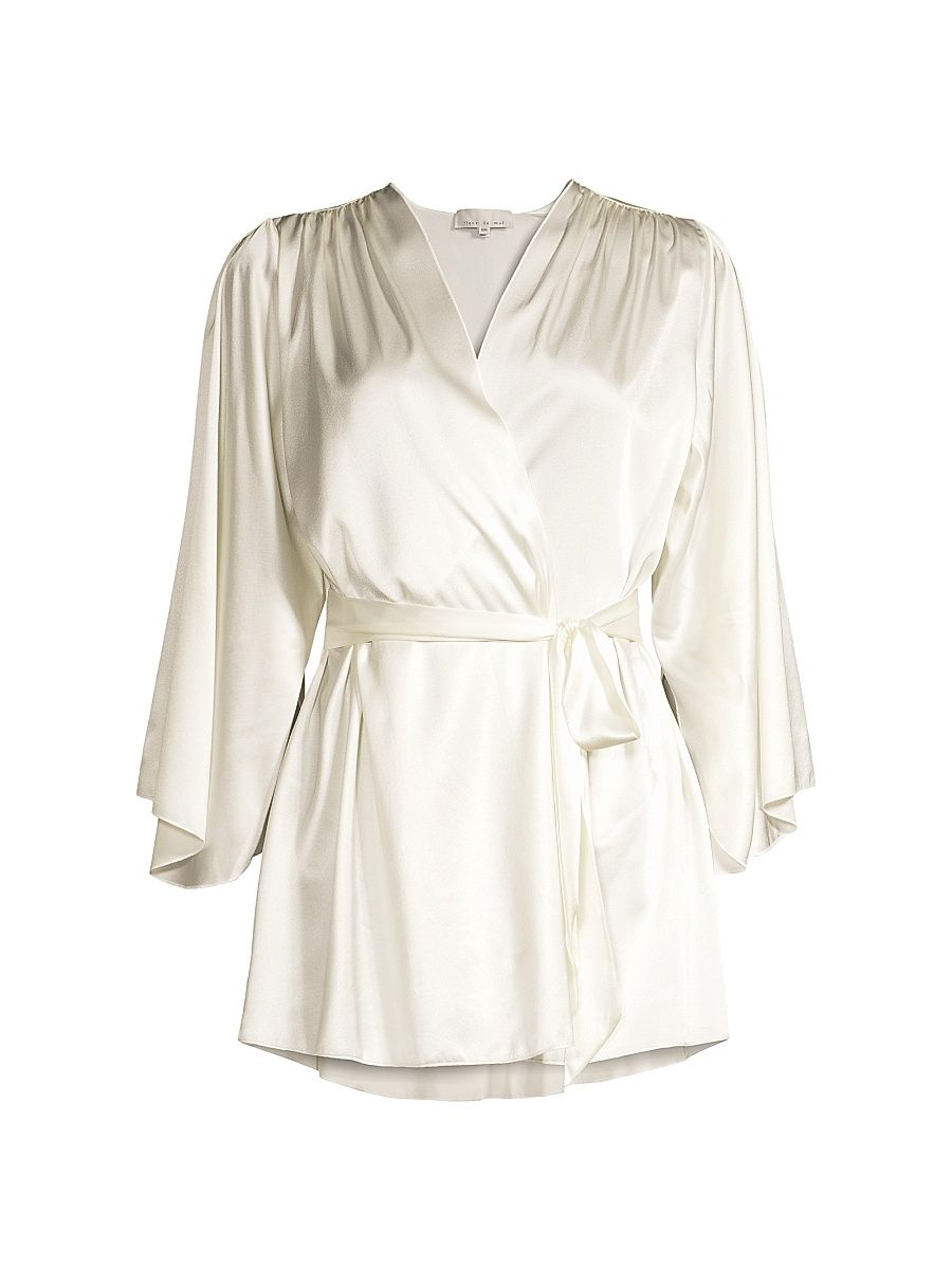 Women's Satin Short Robe - Ivory - Size Medium