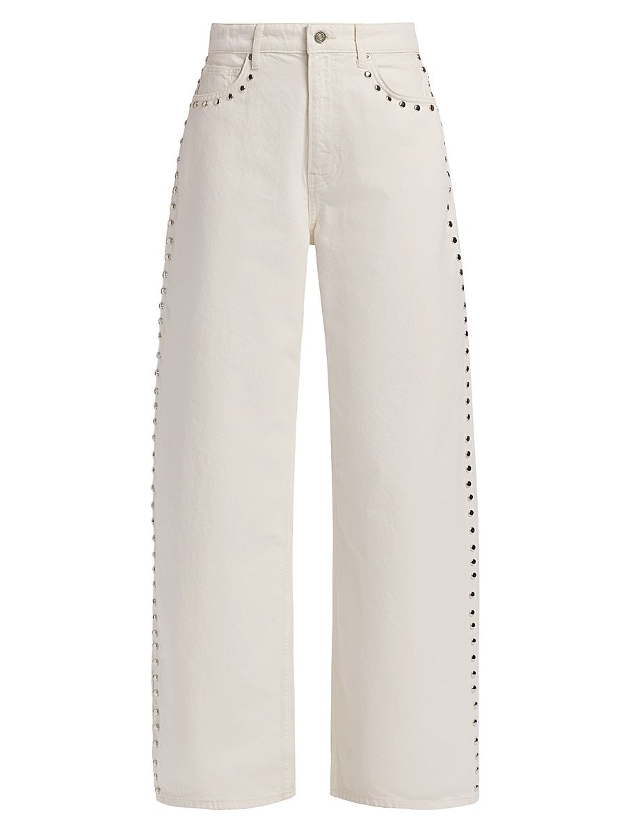 Women's Cary Studded High-Rise Wide-Leg Jeans - Fior Di Latte - Size 28