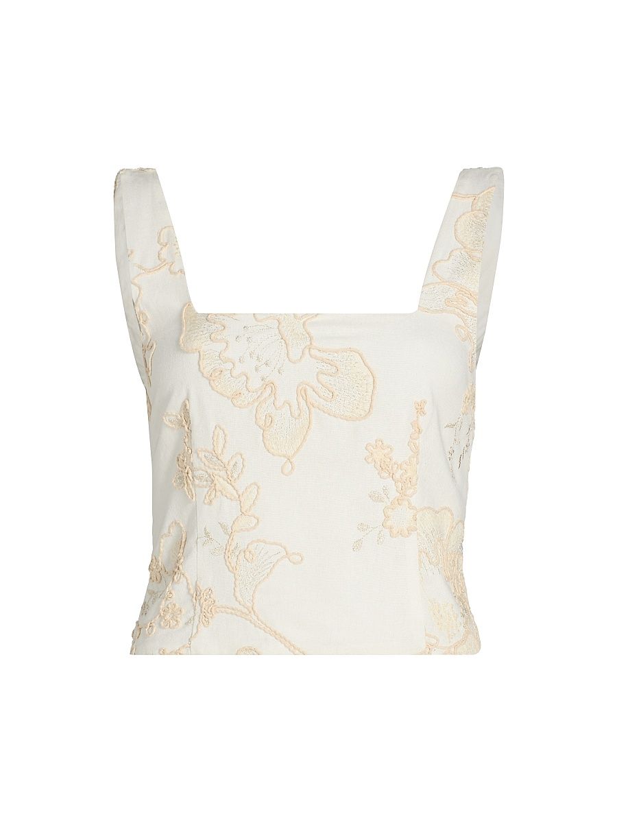 Women's Riley Embroidered Linen-Blend Top - White Embroidery - Size XL