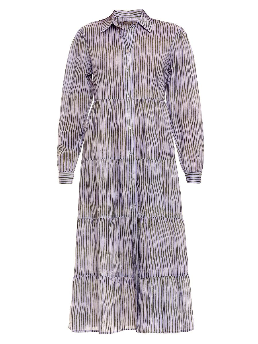 Women's Blue Serenity Kaia Seagrass & Waves Midi-Dress - Purple - Size Large
