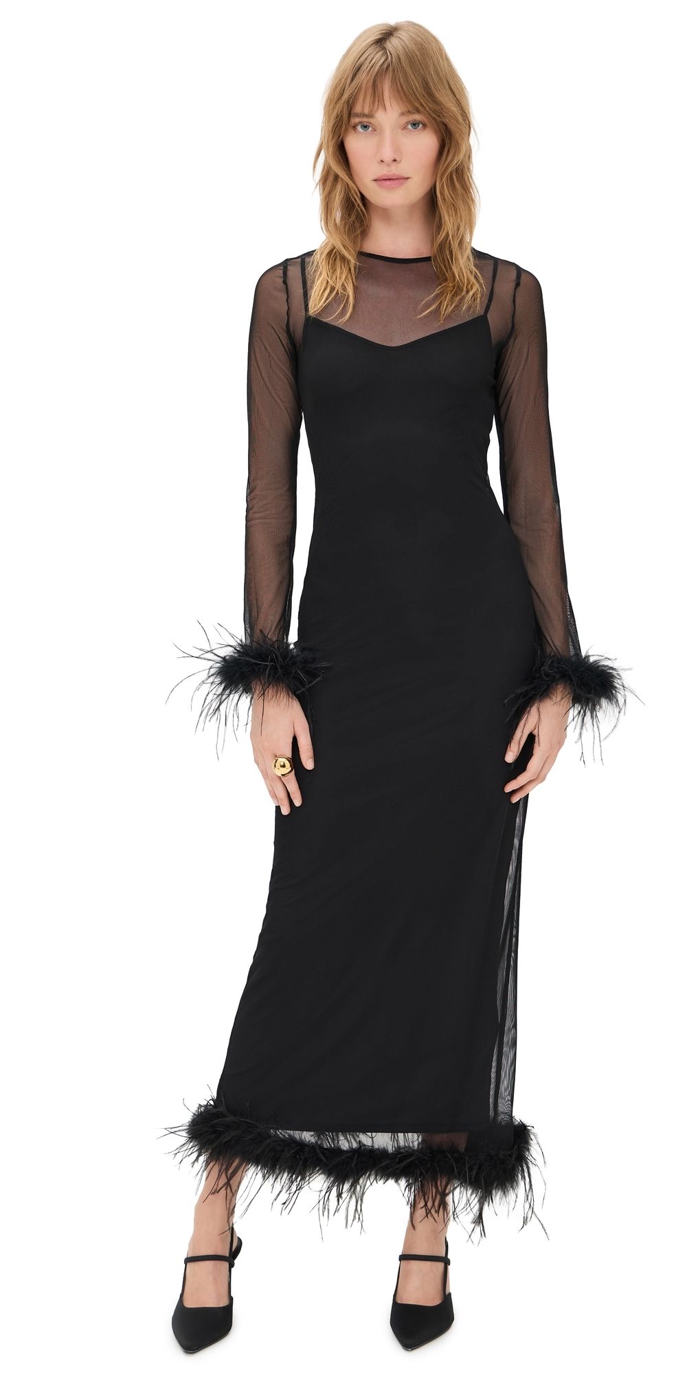 Never Fully Dressed Mesh Feather Trim Dress Black 16