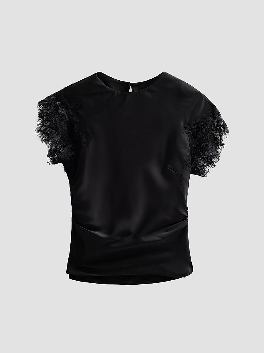 Women's Zina Lace-Trim Satin Top - Black - Size 14