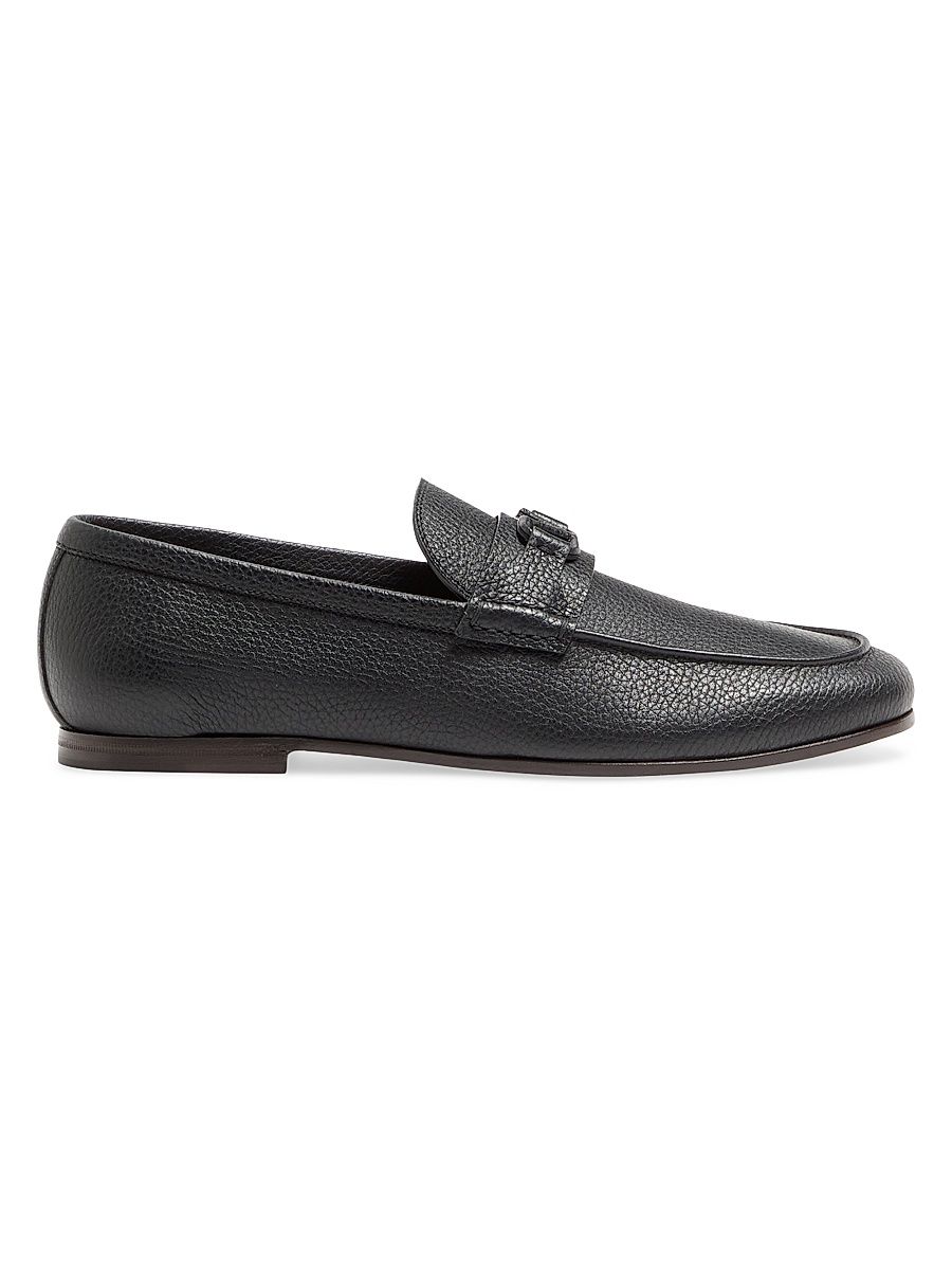 Men's VLogo Signature Deer Leather Loafers - Black - Size 8.5