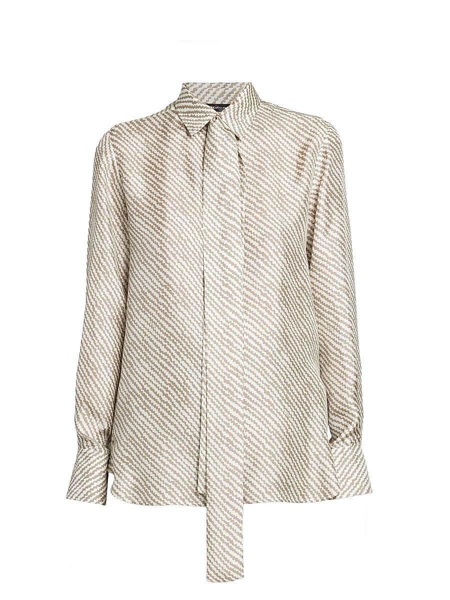 Women's Graphic Printed Silk Blouse - Beige - Size 4