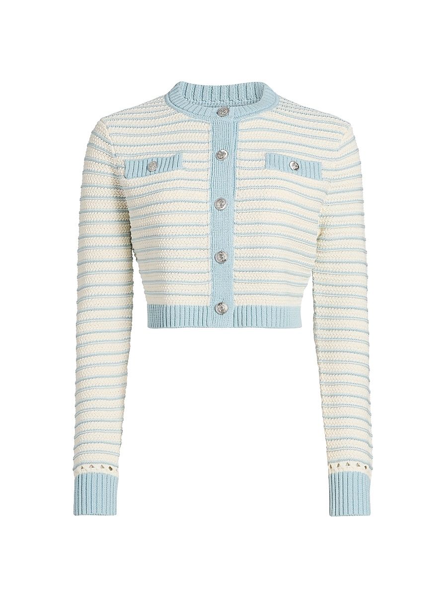Women's Miller Striped Cotton Cardigan - Ivory Light Blue Stripe - Size XL