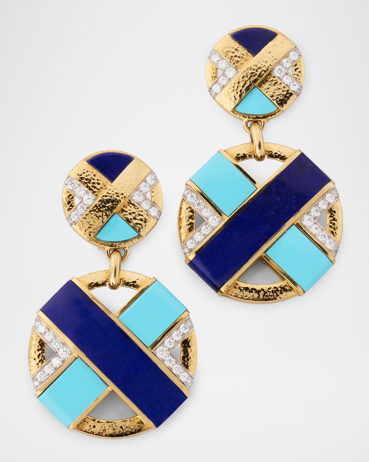18K XO Earrings with Diamonds, Turquoise and Lapis