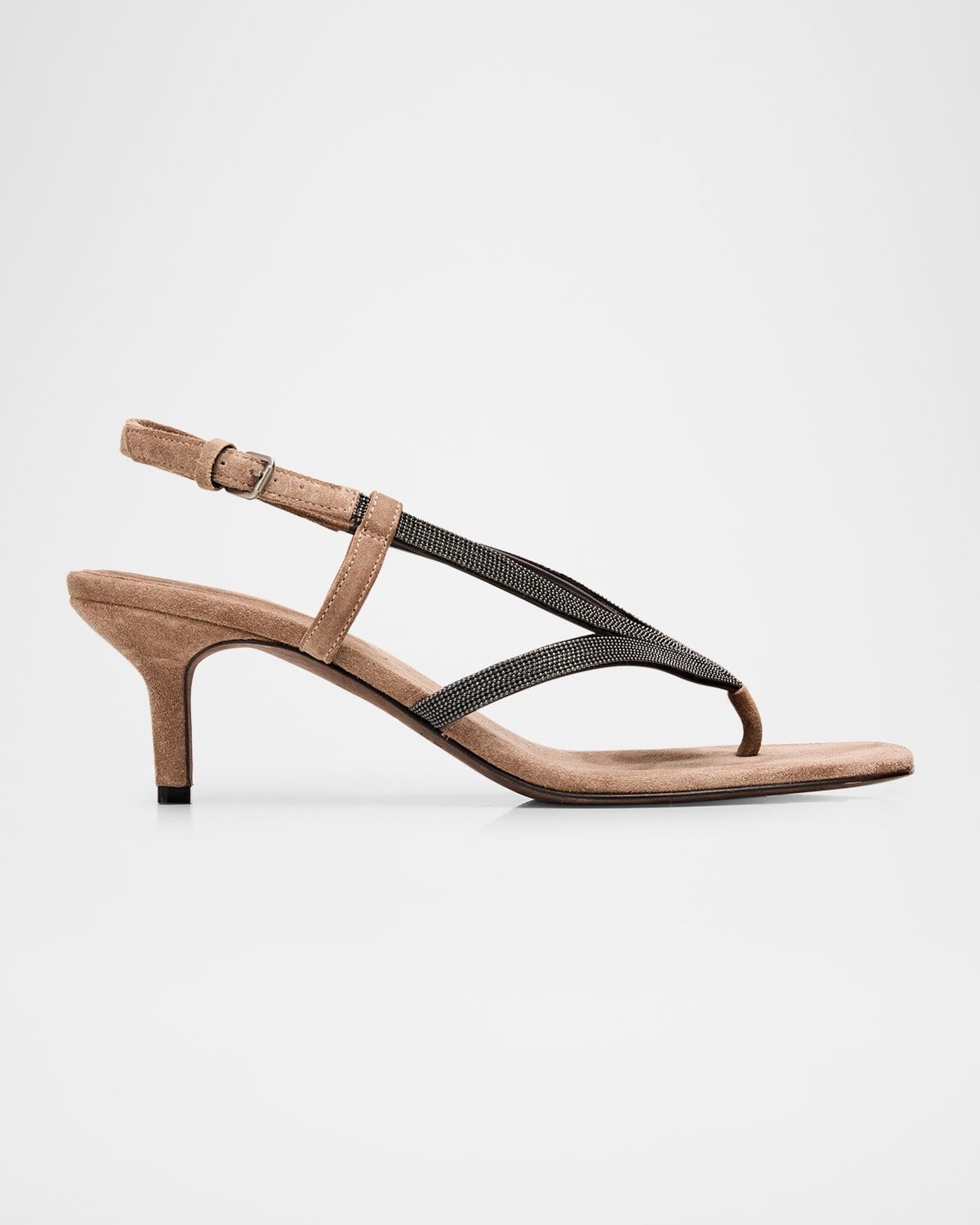 Suede Slingback Sandals with Monili Straps