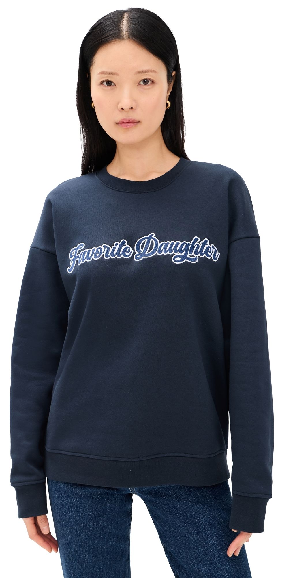 Favorite Daughter The Varsity Embroidered Sweatshirt Navy/White XXL