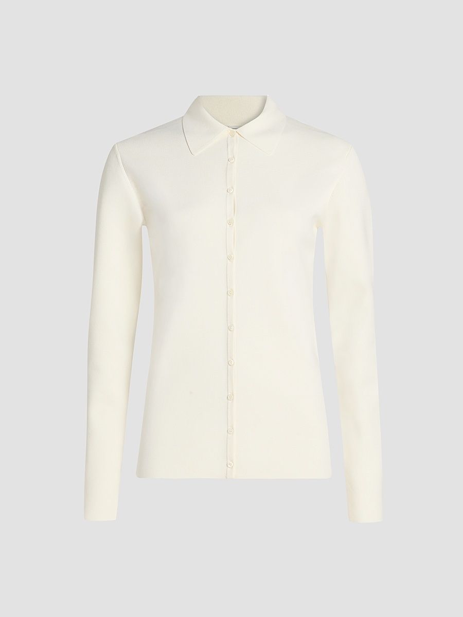 Women's Compact Knit Buttoned Top - White - Size XL