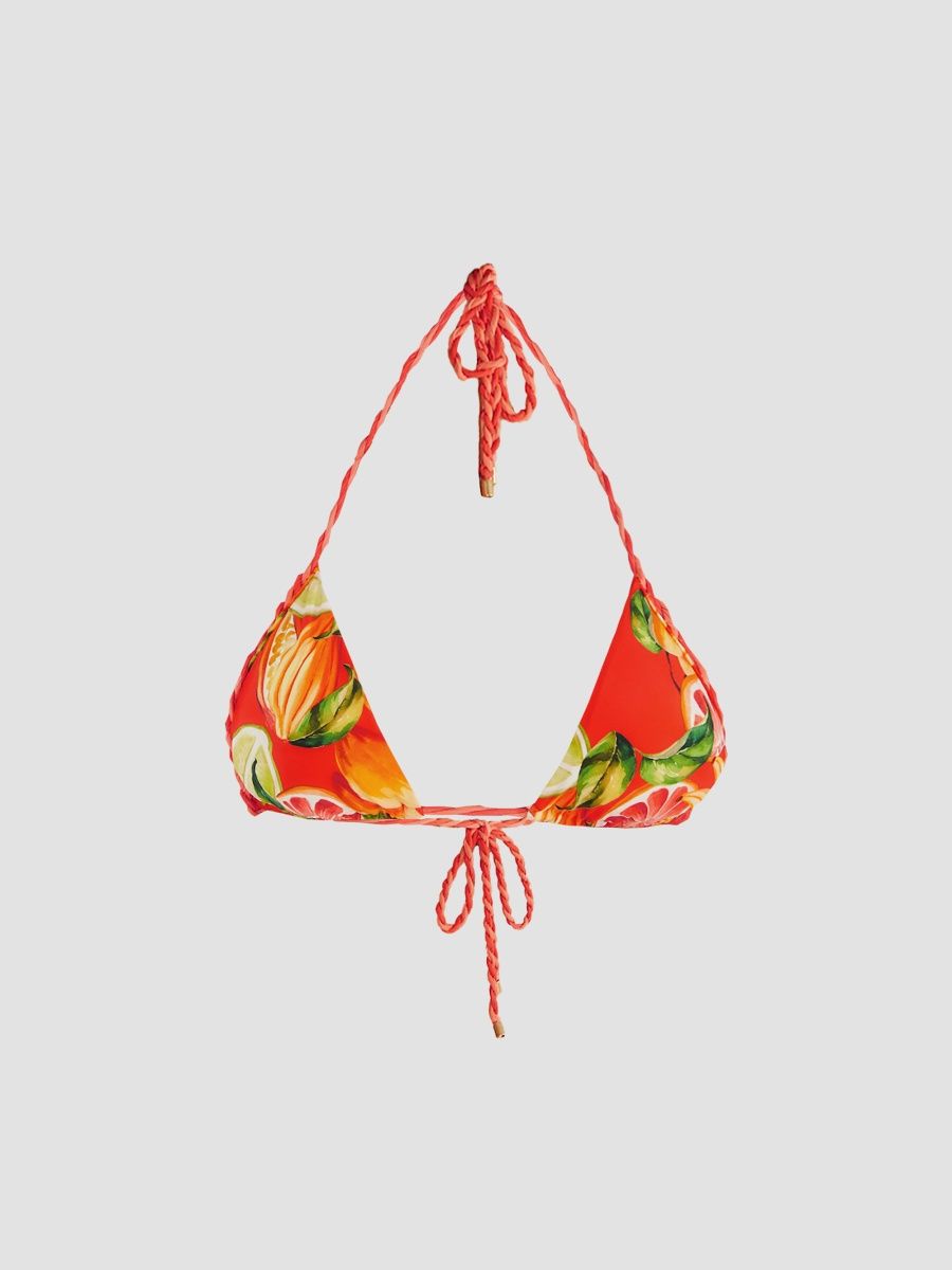 Farm Rio Women's Fruit Print Triangle Bikini Top - Red - Size Large