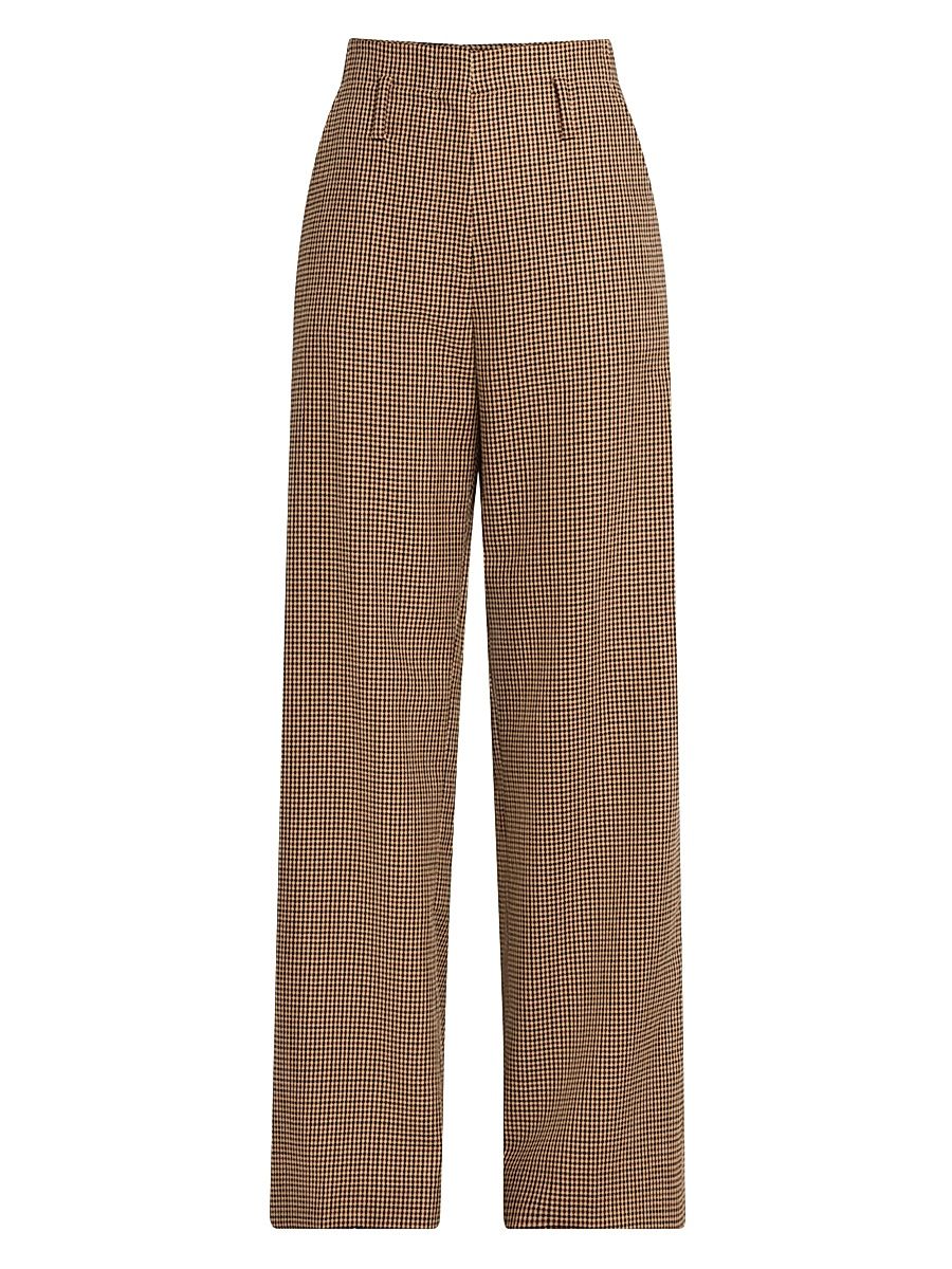 Women's Liam Checked Wool Wide-Leg Pants - Brown Pattern - Size 12