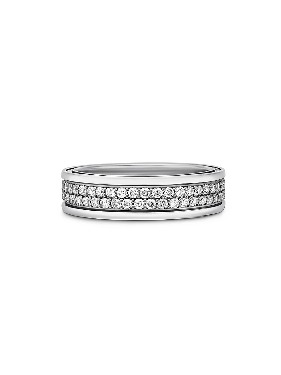 Men's Streamline Two Row Band Ring In Sterling Silver - Diamond - Size 13