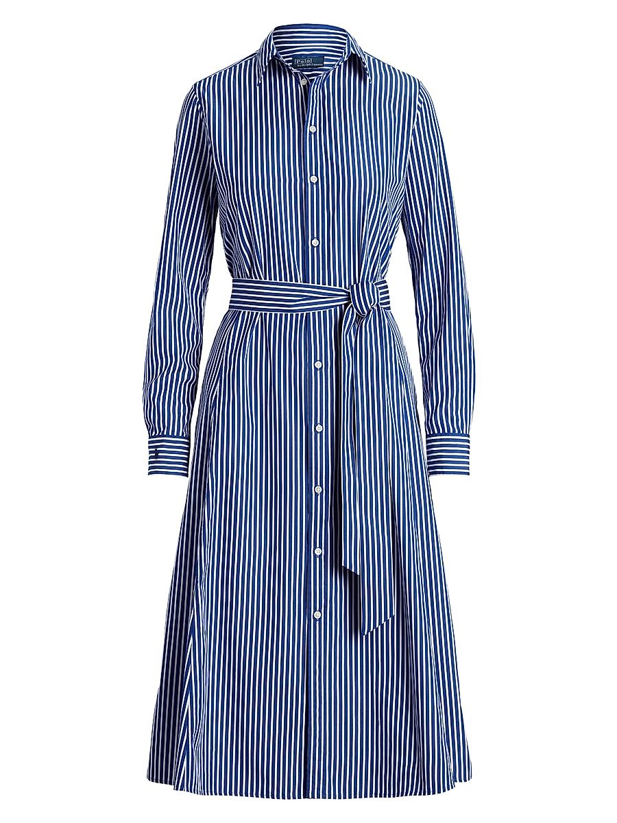 Women's Striped Cotton Shirtdress - Bright Navy White - Size 8