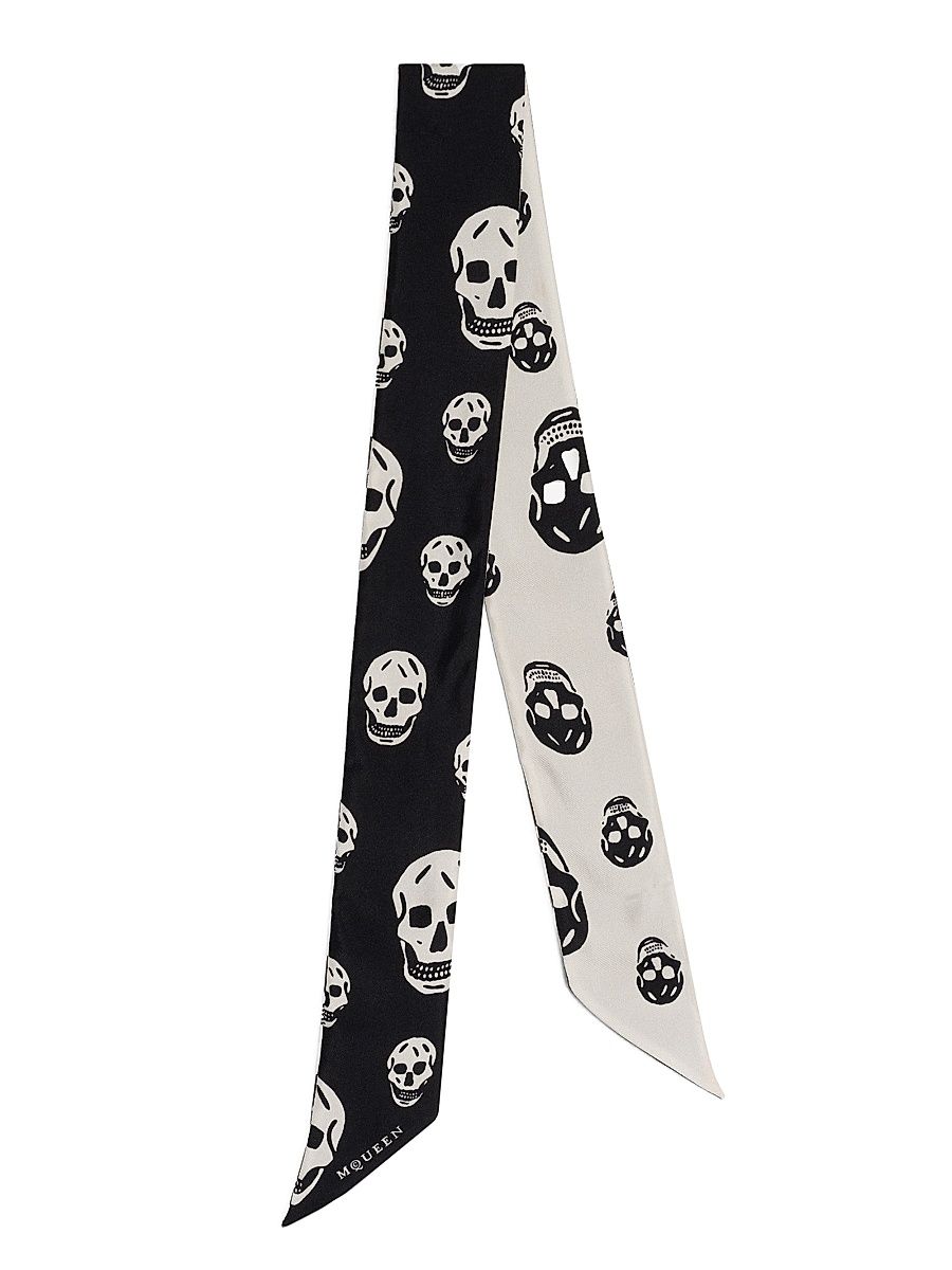 Women's Skinny Skull Silk Scarf - Black Ivory