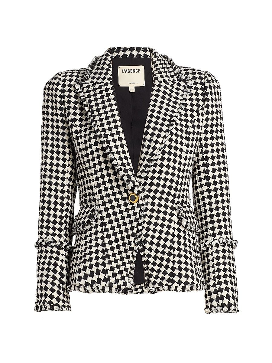 Women's Kaisley Diamond-Pattern Frayed Blazer - Black Ivory Diamond Tweed - Size 10