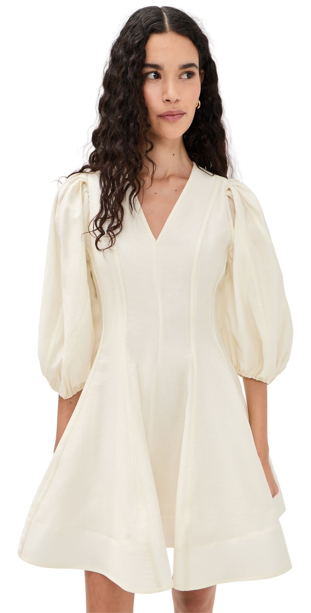 English Factory Puff Sleeve Flare Mini Dress Cream XS