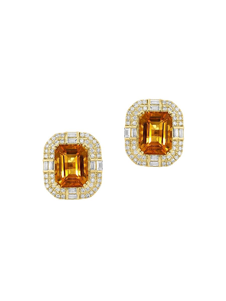 Women's 14K Yellow Gold, Madeira Citrine & 0.51 TCW Diamond Halo Stud Earrings - Yellow Gold