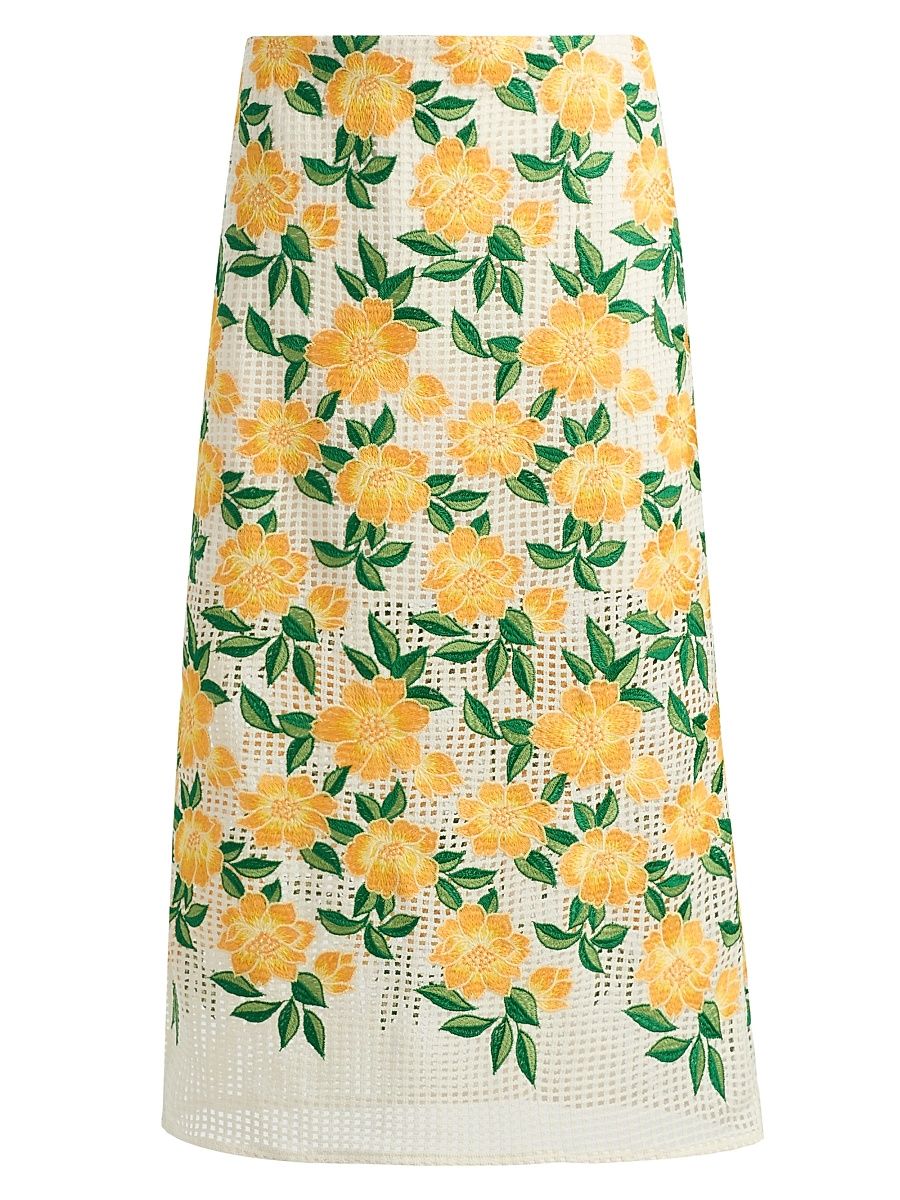 Women's Marta Floral-Embroidered Midi-Skirt - Yellow Green - Size 12