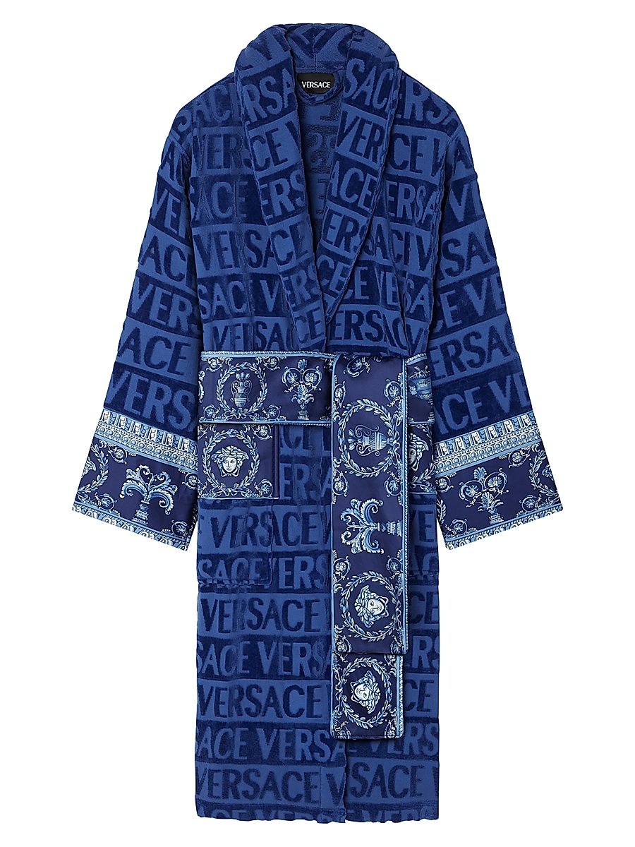 Men's I Heart Baroque Cotton Terry Bathrobe - Sodalite Blue - Size XXL