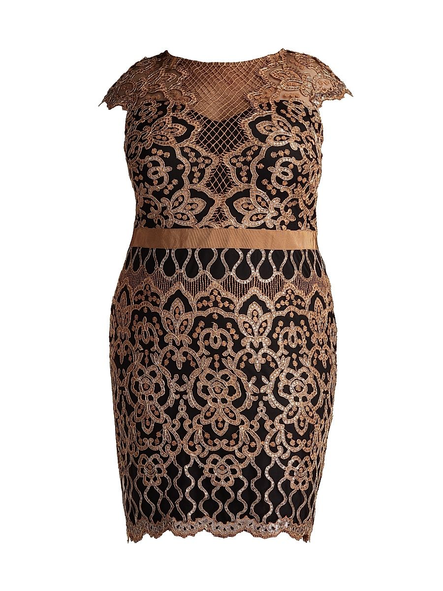 Women's Plus Sequined Lace Cocktail Dress - Copper Shadow Black - Size 22