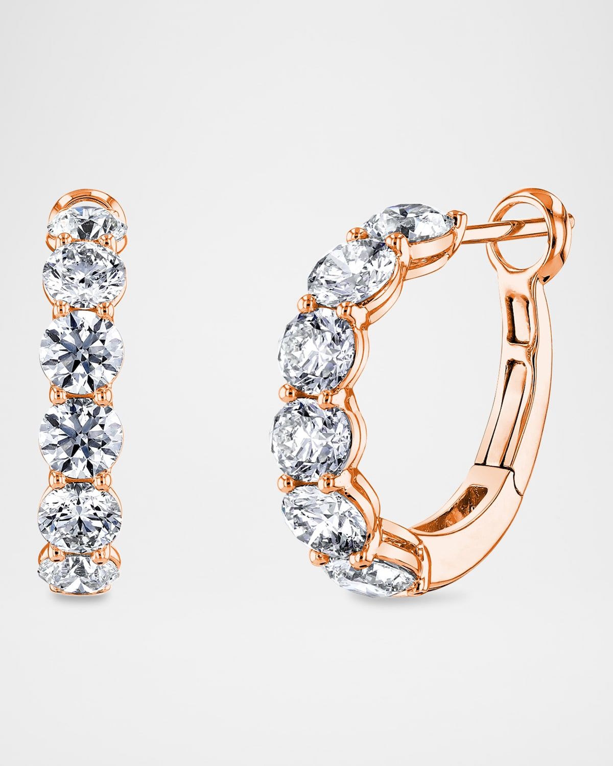 18K Gold Round Diamond Halfway Huggie Hoop Earrings, 4.80tcw/0.75"L