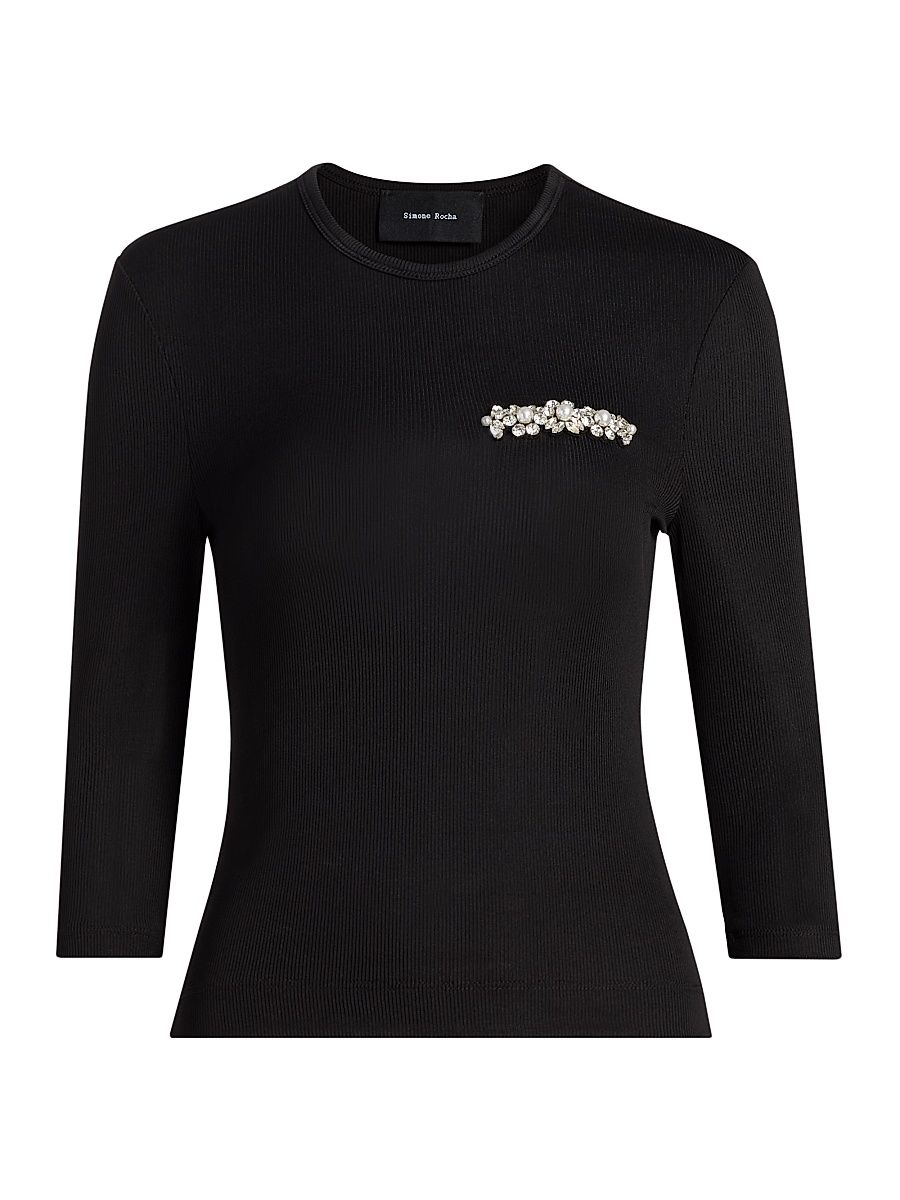 Women's Underpinning Embellished Top - Black Pearl Clear - Size XS