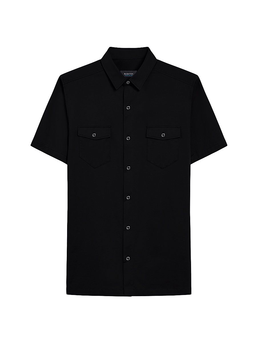 Men's OoohCotton Peter Stretch Short-Sleeve Shirt - Black - Size Small