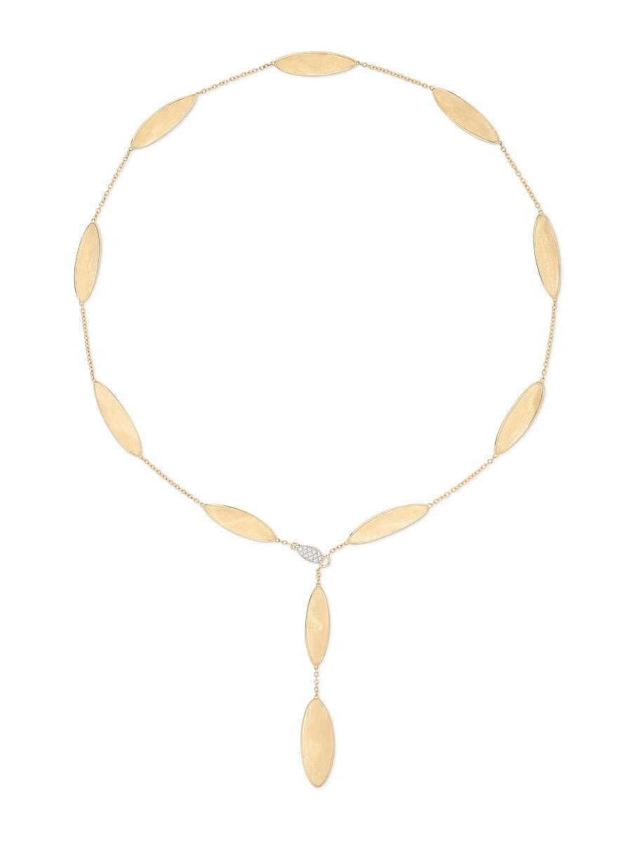 Women's Lunaria Twist Two-Tone 18K Gold & 0.08 TCW Diamond Lariat Necklace - Yellow Gold