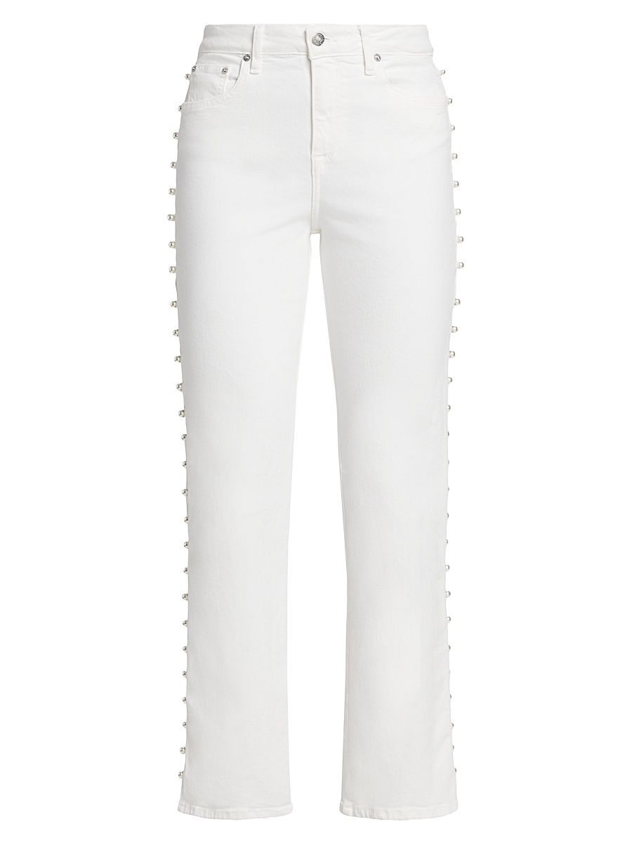 Women's Amelia Faux Pearl-Embellished Jeans - Ivory - Size 24