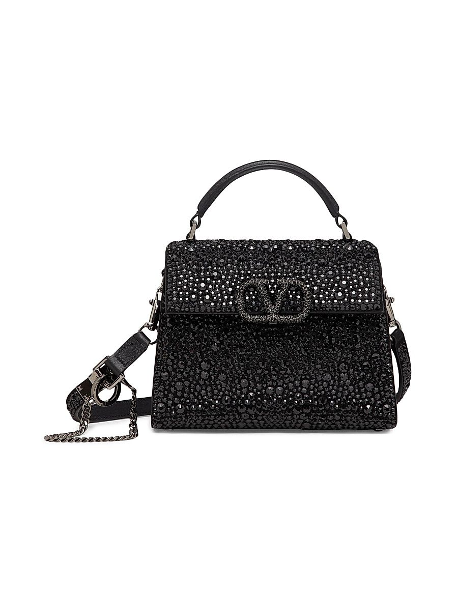 Women's Mini VSling Top Handle Bag with Sparkling Embroidery - Crystal