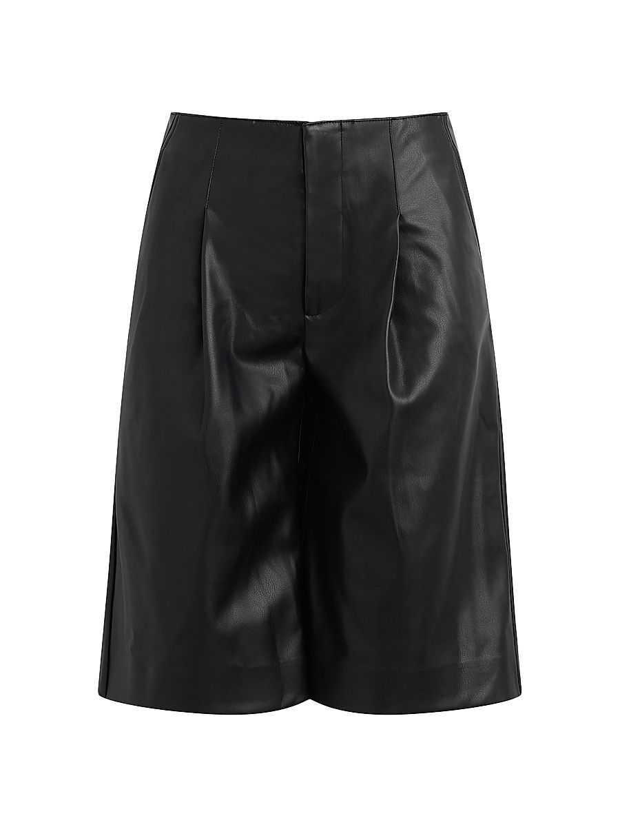 Women's Faux Leather Pleated Trouser Shorts - Black - Size 29