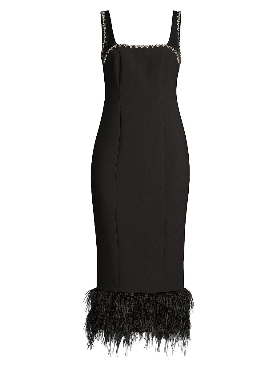 Women's Georgie Feather-Embellished Midi-Dress - Black - Size 8