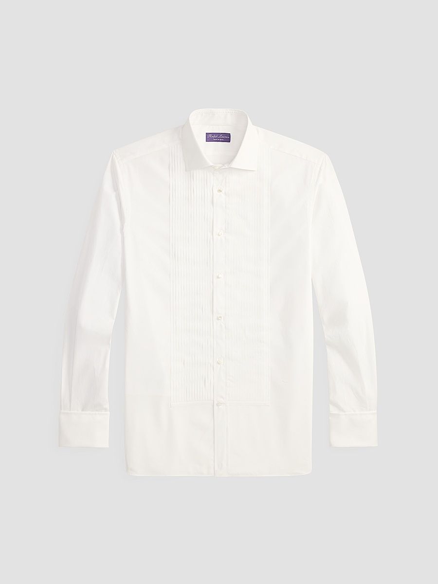 Men's Sea Island Pleated Bib Cotton Tuxedo Shirt - White - Size 15