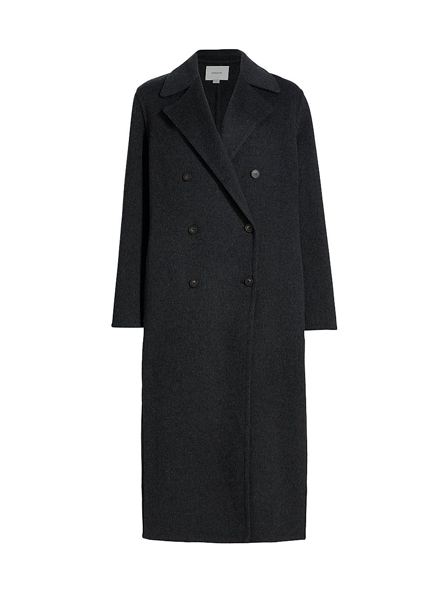 Women's Wool-Blend Double-Breasted Longline Coat - Charcoal - Size XS