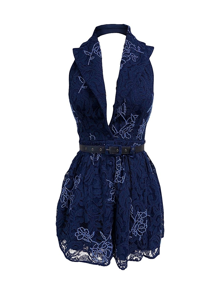 Women's Saxon Lace Cotton-Blend Fit-And-Flare Minidress - Navy Multi - Size XXL