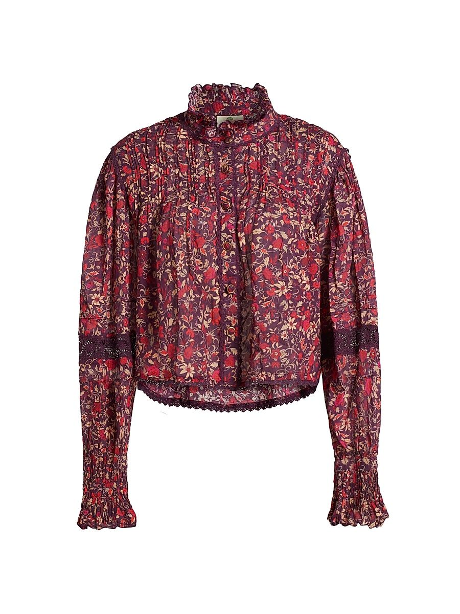 Women's Chelsea Floral Cotton Blouse - Chelsea Garden Purple - Size Medium