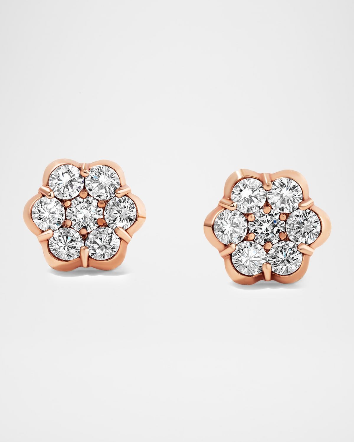 18K Pink Gold 14 Diamond Flower Stud Earrings, 1.51tcw