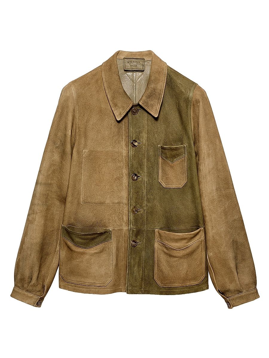 Men's Suede Blouson Jacket - Green Brown - Size 38