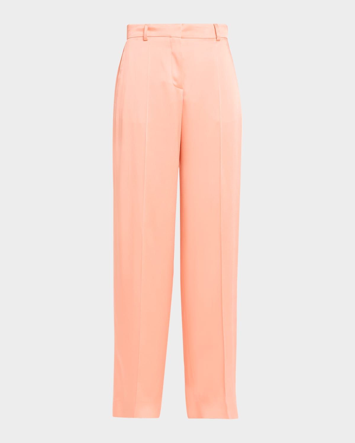 Dropped-Waist Satin Straight-Leg Trousers