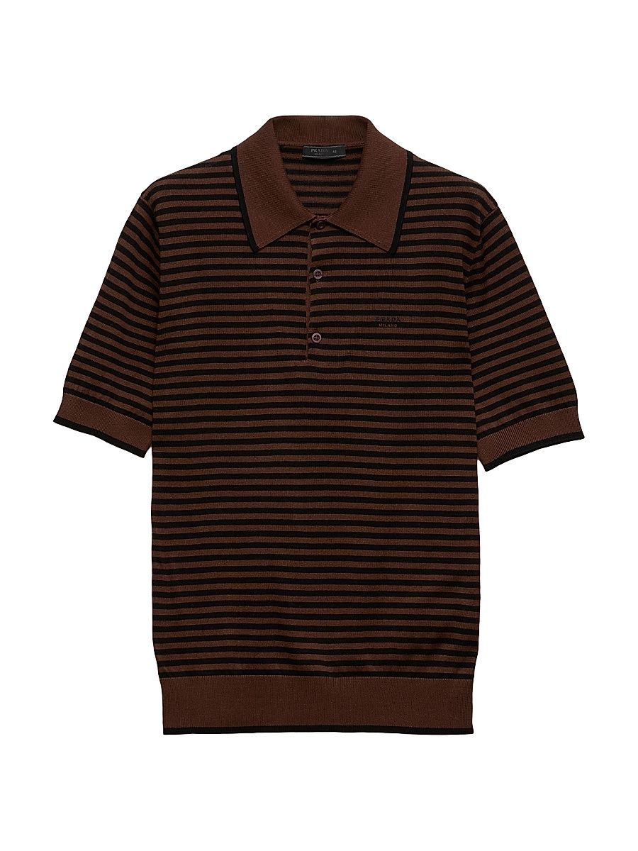 Men's Striped Cotton Polo Shirt - Brown - Size 42