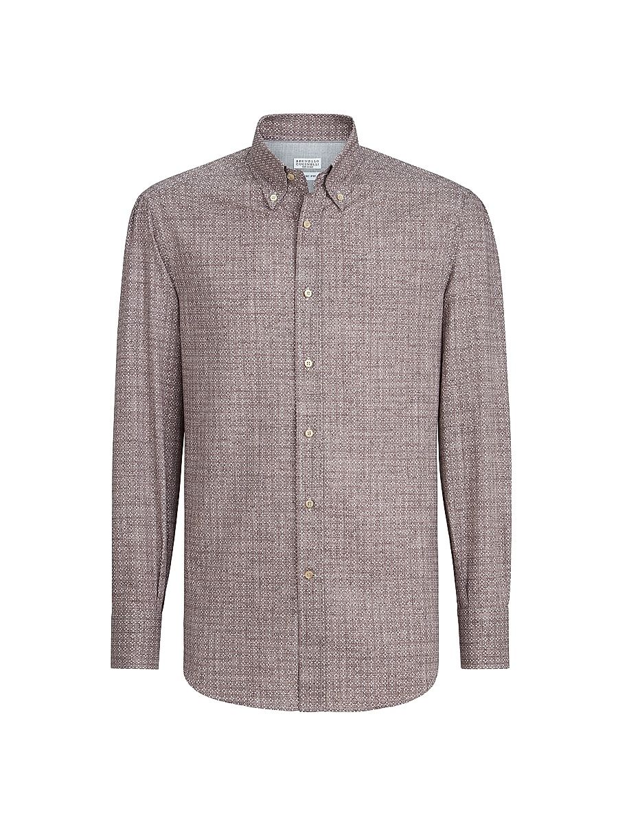 Men's Flower Print Twill Basic Fit Shirt with Button Down Collar - Brown - Size XXXXL