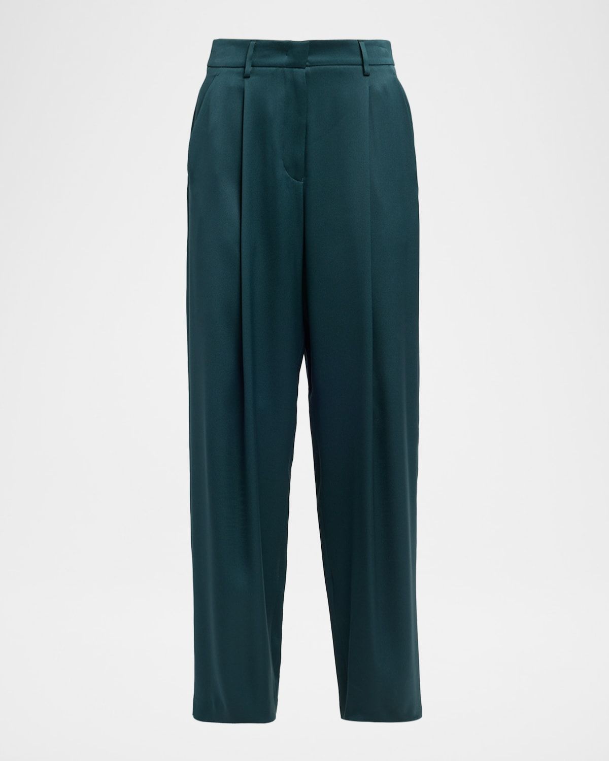 Pleated Silk Straight-Leg Trousers