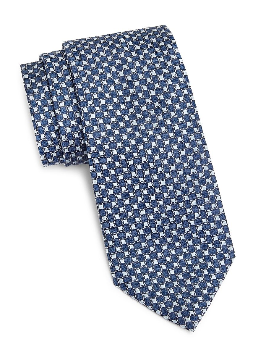 Men's Jacquard Silk Tie - Navy Blue
