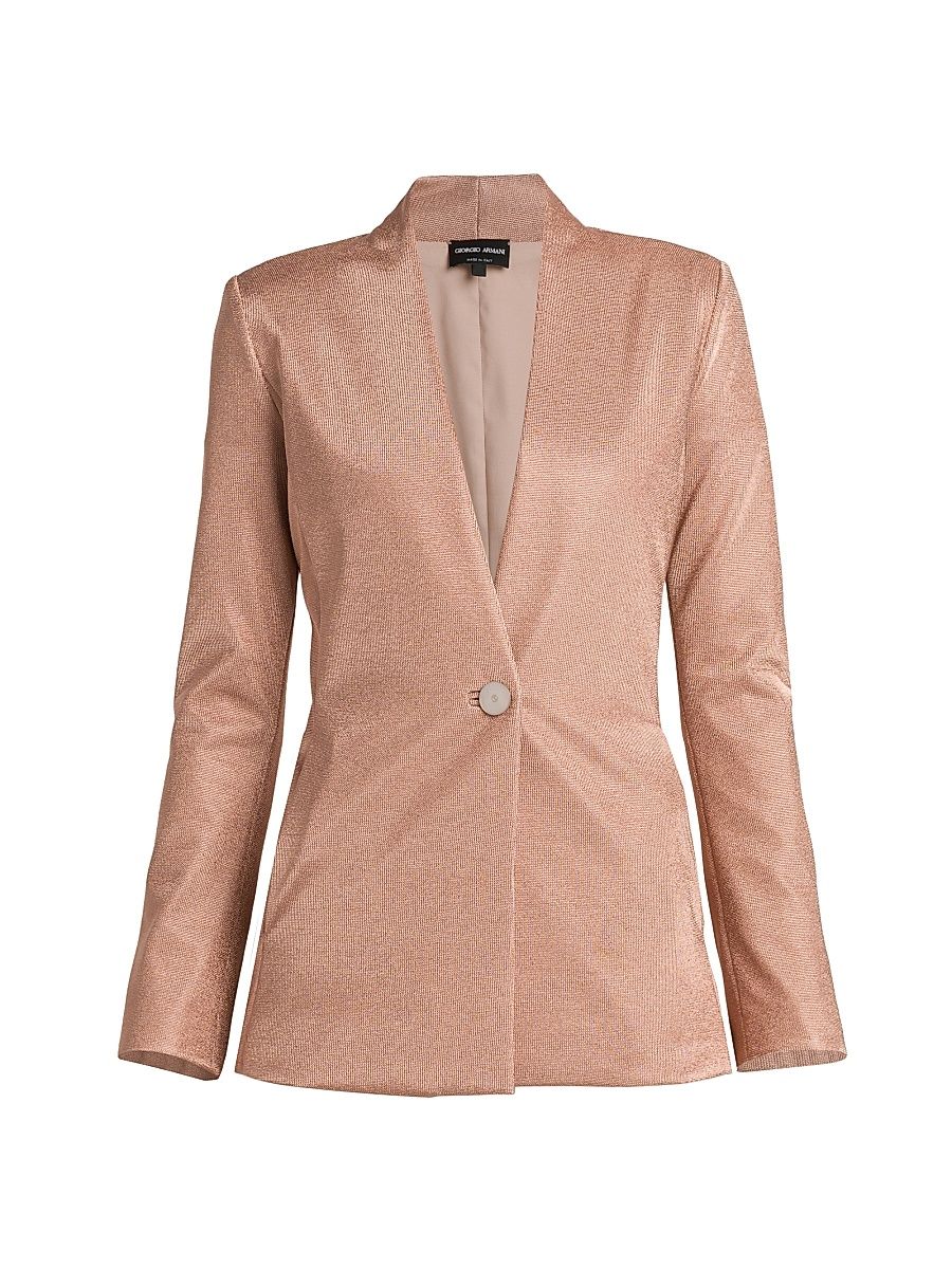 Women's Metallic Bonded Jersey Blazer - Pink Gold - Size 12
